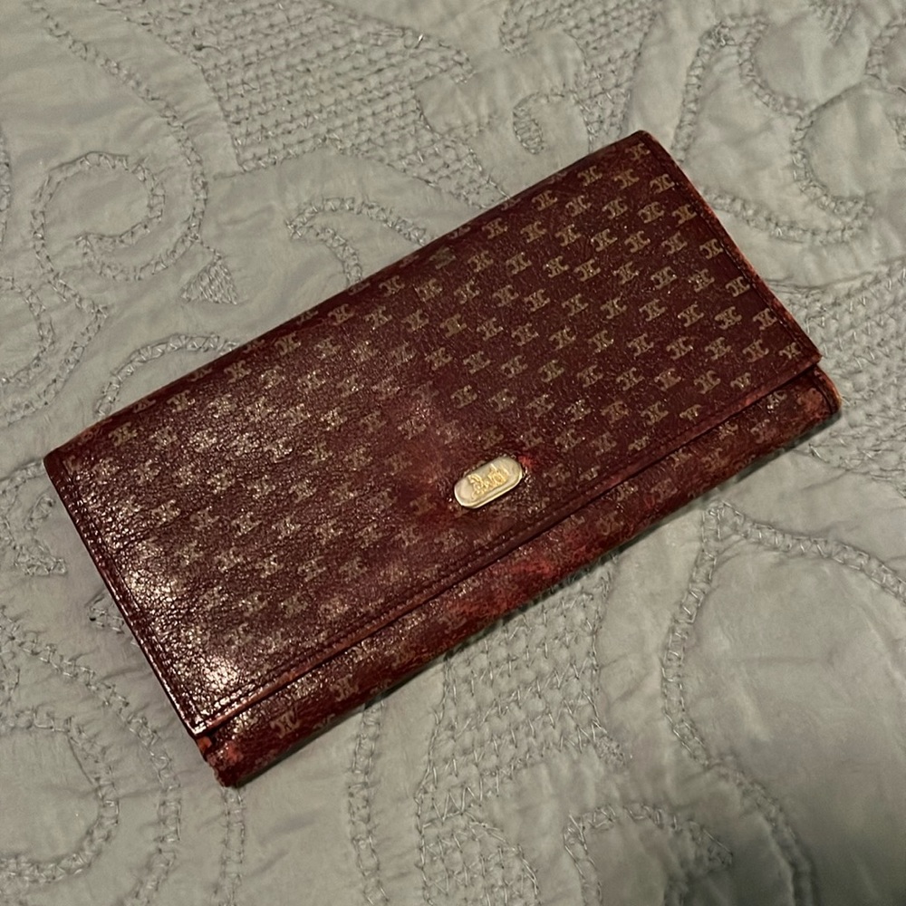 Celine Brown Monogram Continental Wallet with Gold Tone Logo
